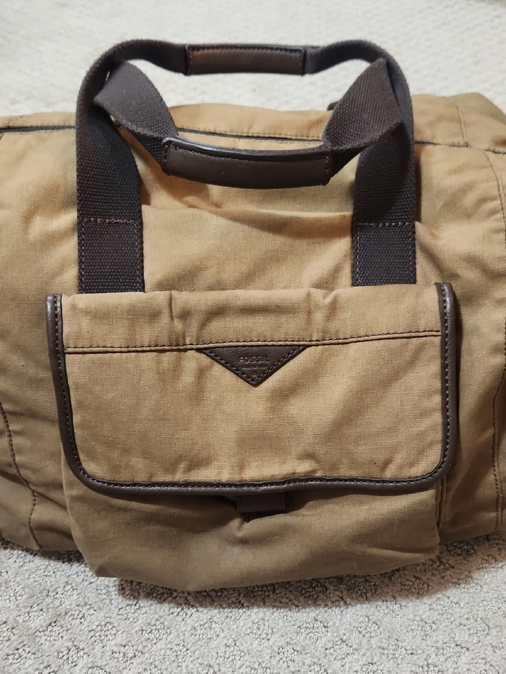 Fossil Men's Waxed Canvas & Leather Travel Duffel Bag - British Tan & Brown - Picture 2 of 16